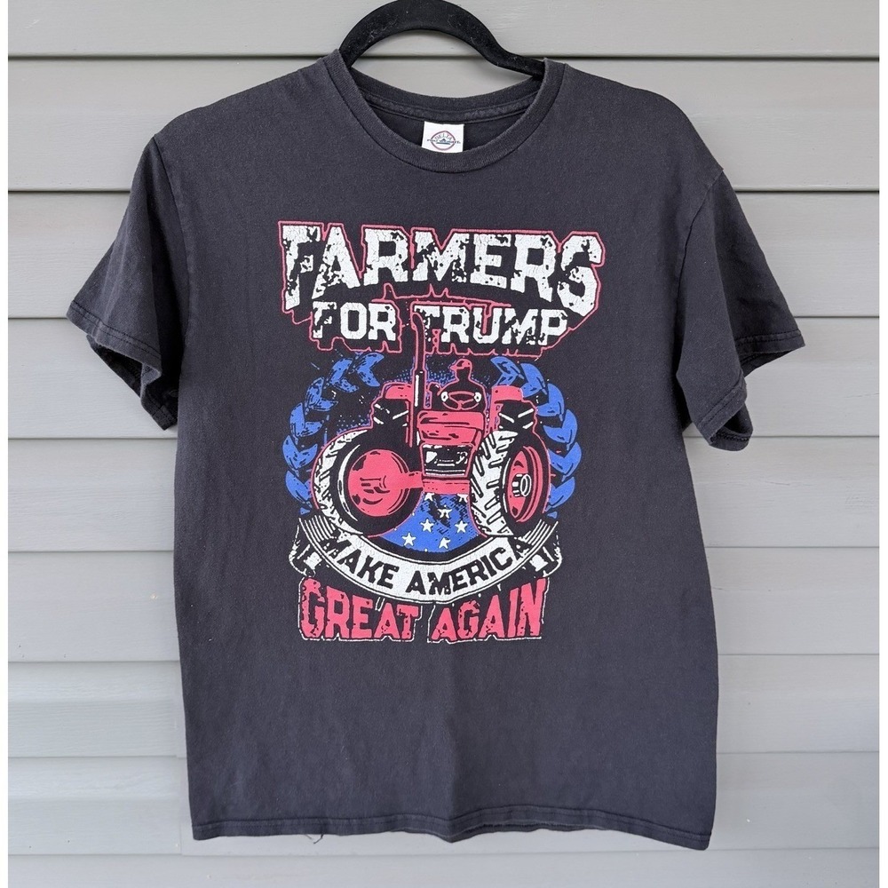 Delta Graphic Tee Mens Medium Black Farmers For Trump political T Distressed